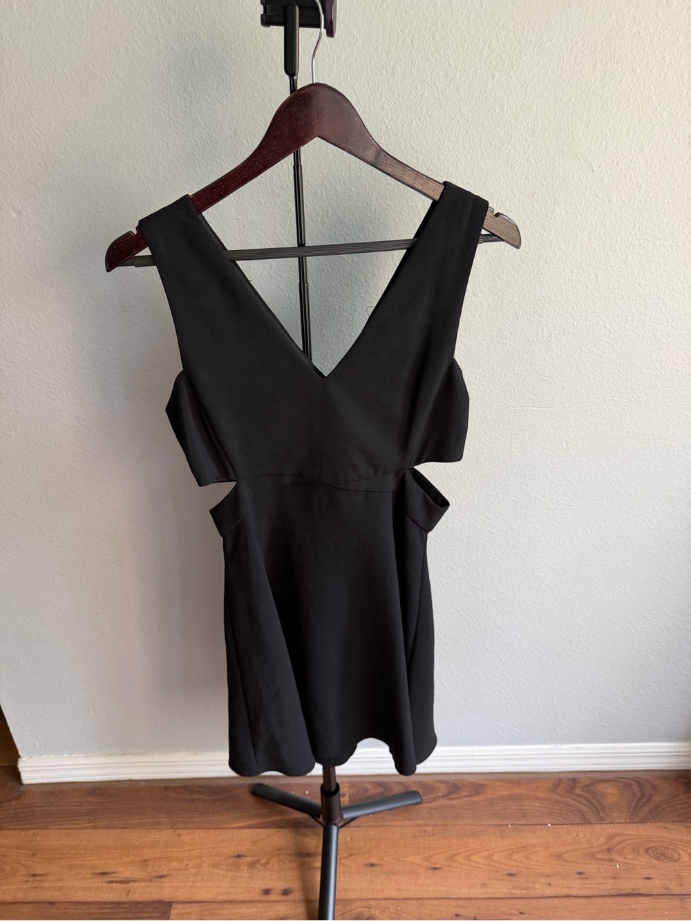 Zara Black V-Neck Mini Dress with Side Cutouts